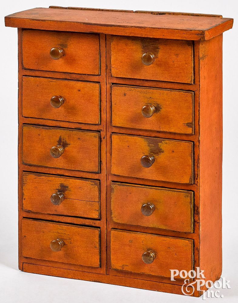 Appraisal: Painted pine ten drawer cabinet late th c Painted pine