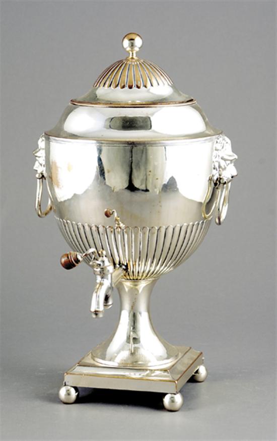 Appraisal: Sheffield silverplate hot water urn late th centurydomed lid over