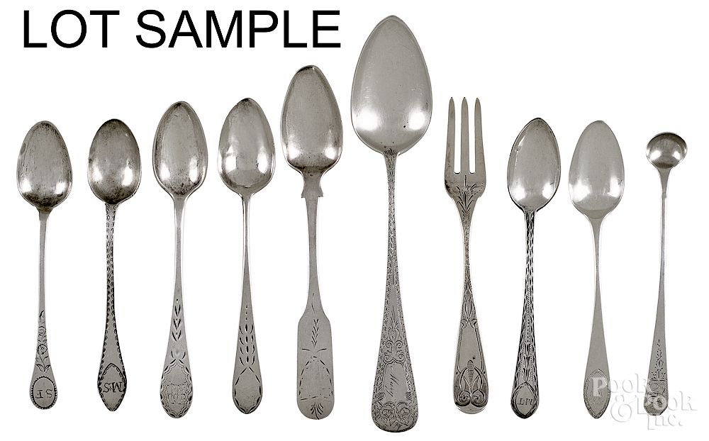 Appraisal: Collection of American silver spoons Collection of American bright cut