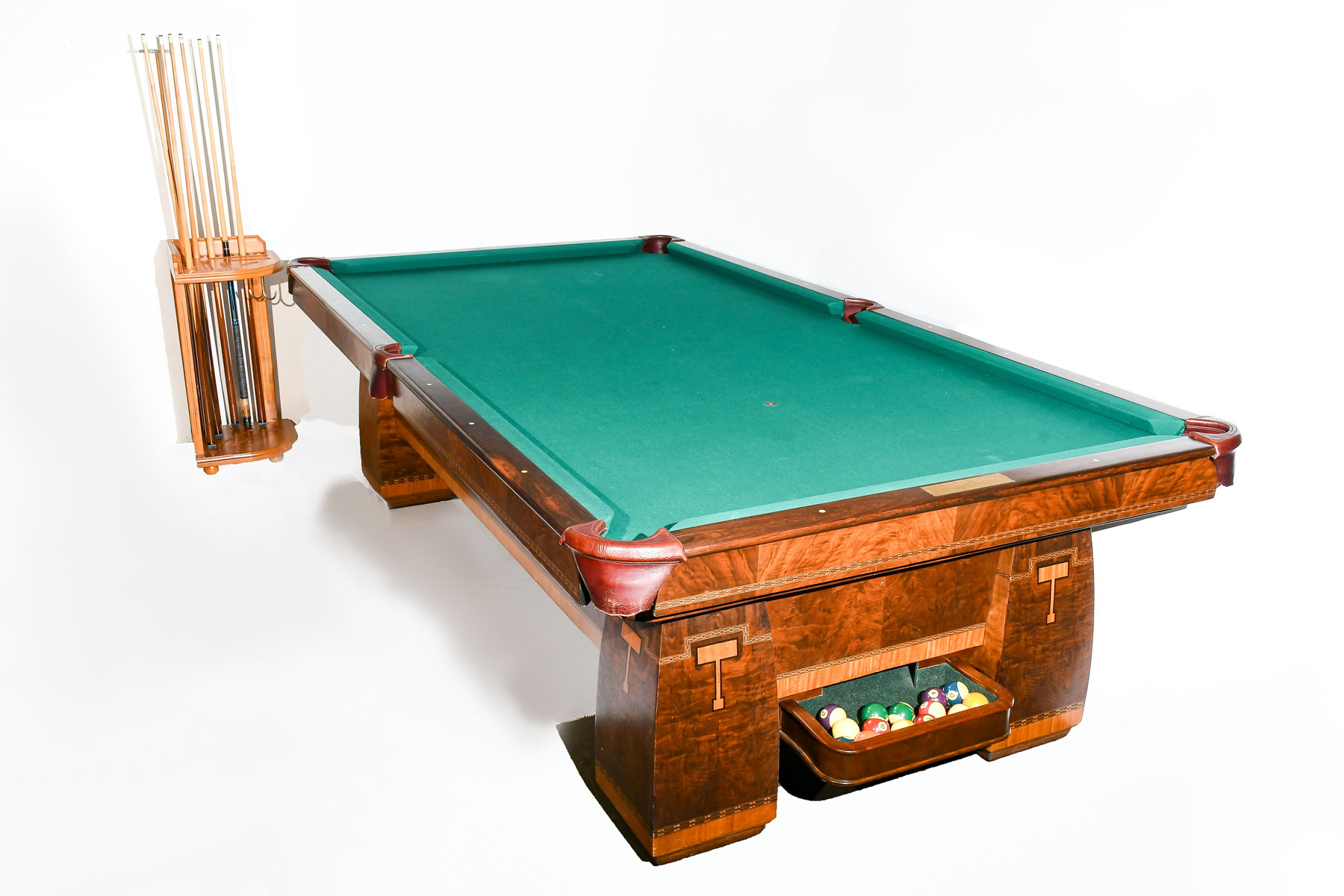 Appraisal: VINTAGE 'S BRUNSWICK ''CONQUEROR'' POOL TABLE Exquisitely inlaid with exotic