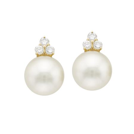 Appraisal: Pair of Gold Cultured Pearl and Diamond Earclips Estimate -