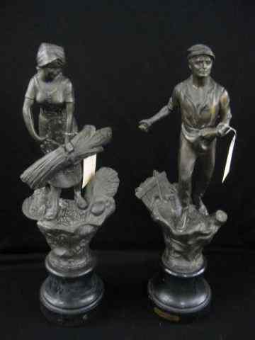 Appraisal: Pair of Bronzed Statues Peasant Farmboy girl '' tall th