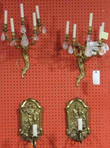 Appraisal: Pairs Of Gilt Metal Sconces Including a pair of brass