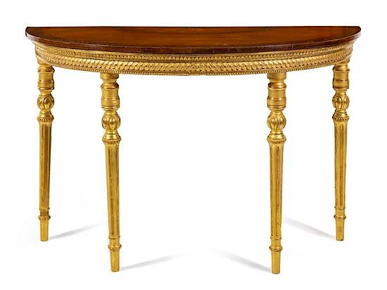 Appraisal: A George III Giltwood Satinwood and Marquetry Console Table Height