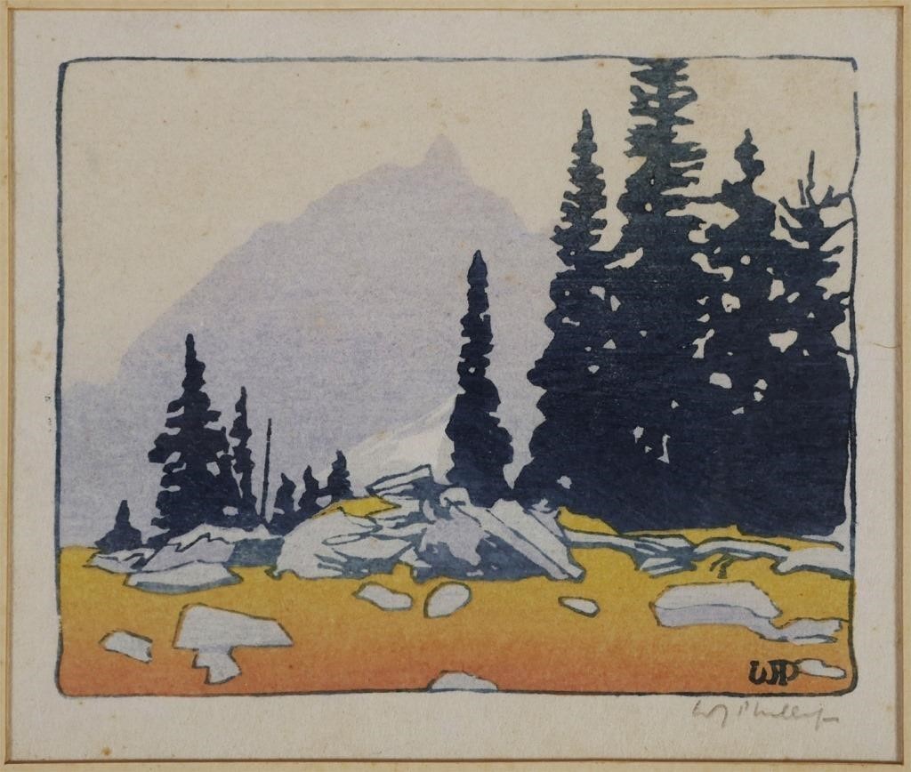 Appraisal: Landscape woodblock print by Walter Joseph Phillips Canadian Image area