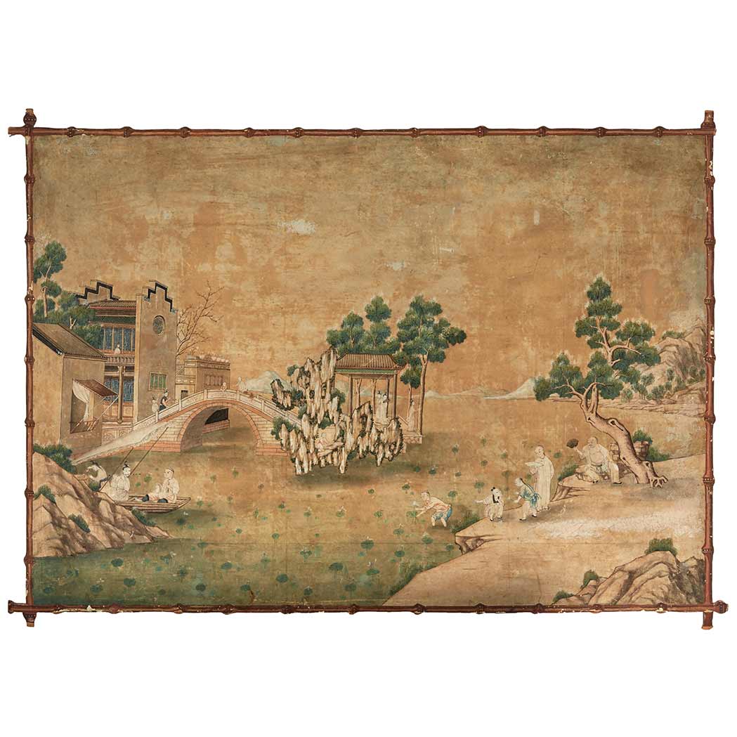 Appraisal: Chinese Export Painted Wallpaper Panel Early th century Depicting a