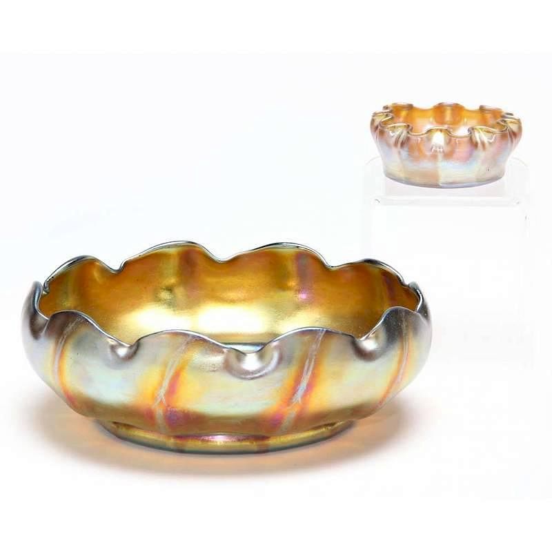 Appraisal: Two L C Tiffany Favrile Glass Bowls including a scalloped