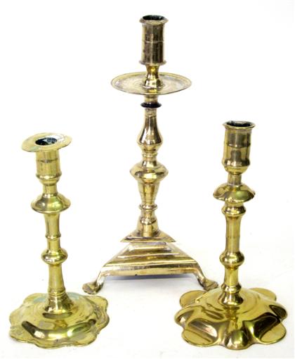 Appraisal: Three brass candlesticks th th century