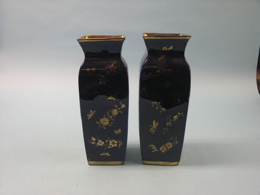 Appraisal: A pair of th century ironstone vases square-shape decorated with