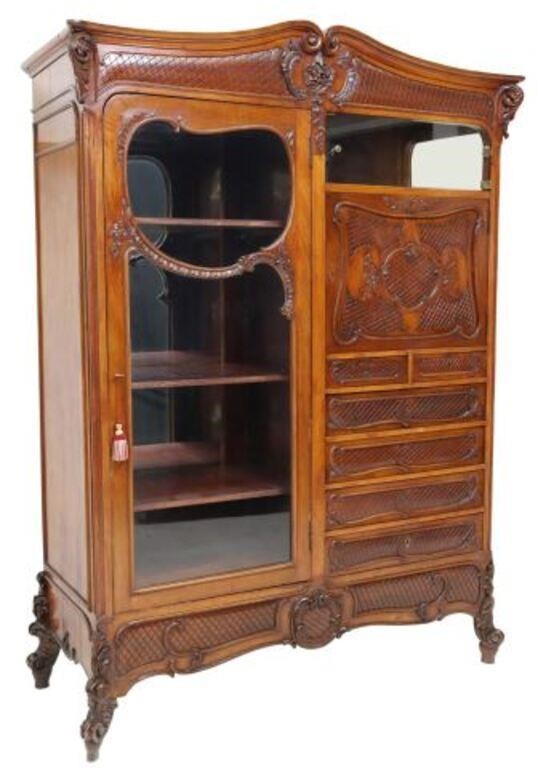 Appraisal: Louis XV style walnut display cabinet vitrine late th early