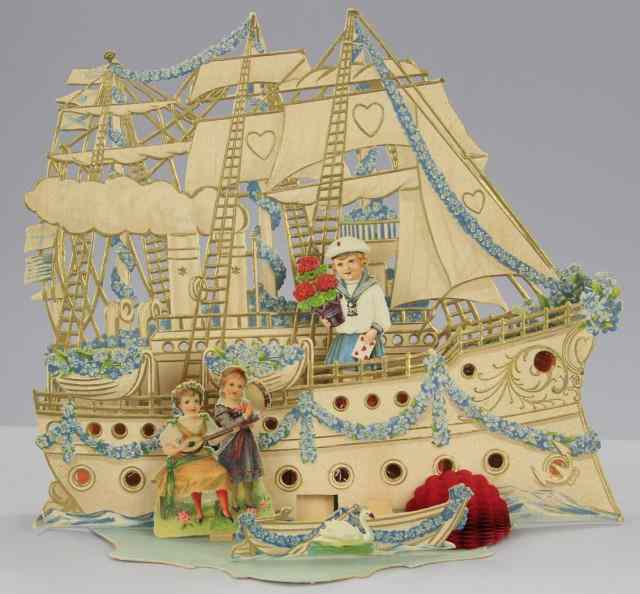 Appraisal: SAIL SHIP VALENTINE CARD Large fold out example depicts children