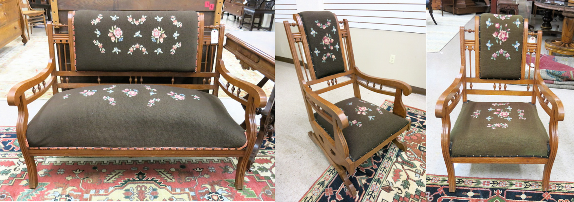 Appraisal: LATE VICTORIAN THREE-PIECE SEATING FURNITURE SET American c the oak