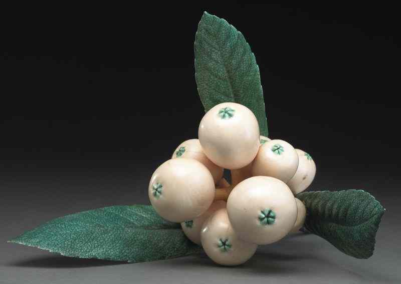 Appraisal: Japanese carved polychrome ivory fruit International buyers should note that