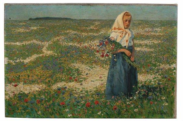 Appraisal: ILLEGIBLY SIGNED OIL CANVAS POINTILLIST GIRL IN FLOWER FIELD ''