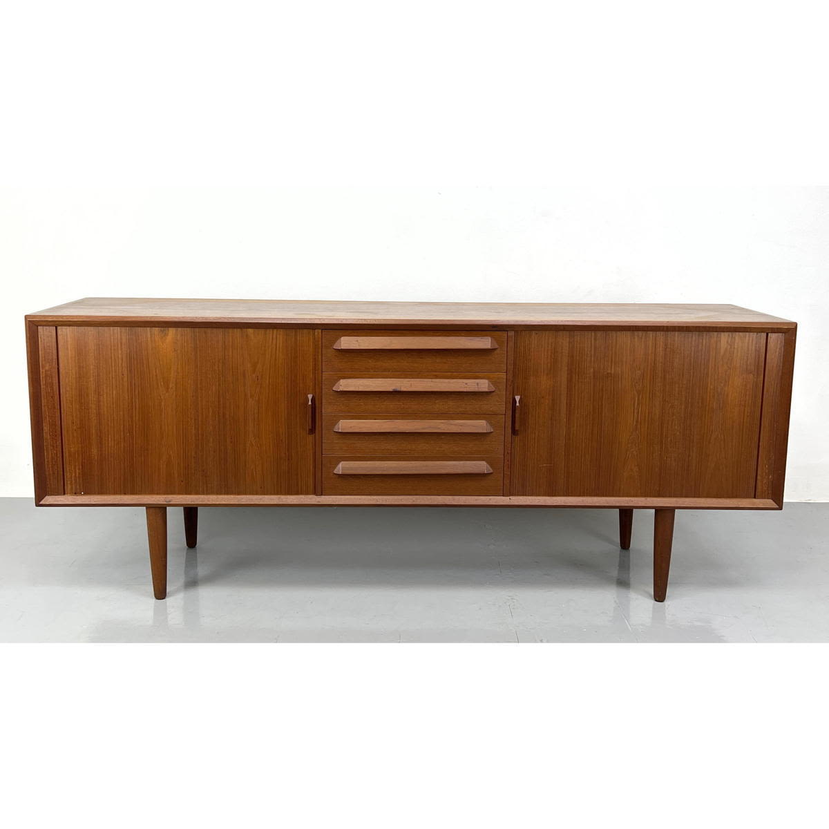 Appraisal: Danish Modern Teak Credenza Sideboard Horizontal Wood Drawer Pulls Dimensions