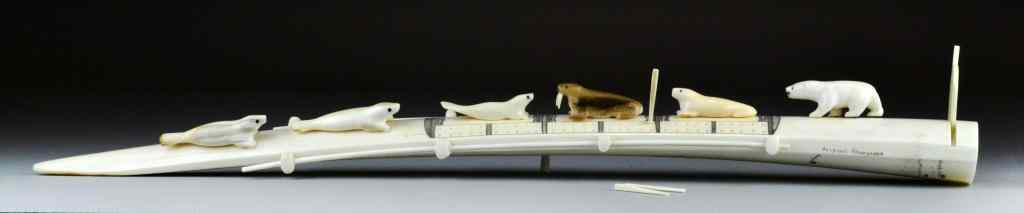 Appraisal: Inuit Ivory Cribbage Board signed A PikongannaFinely carved ivorycribbage board