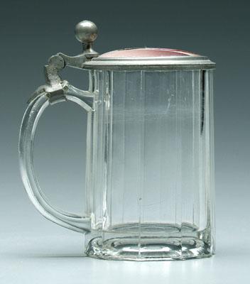 Appraisal: Pictorial paneled glass tankard pewter lid with hand painted portrait