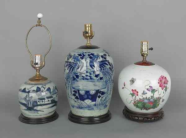 Appraisal: Three Chinese porcelain table lamps th c tallest -