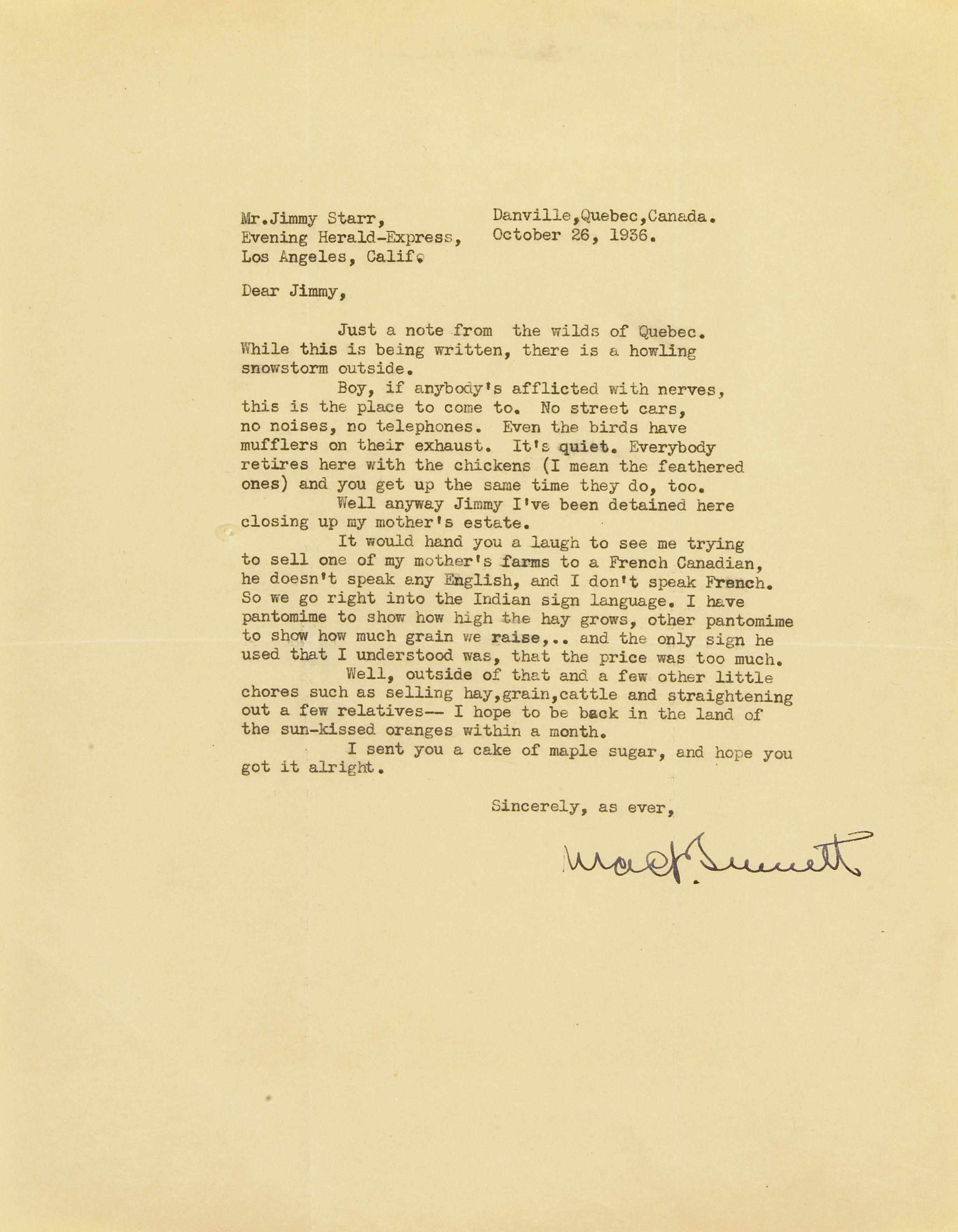 Appraisal: SENNETT MACK - Typed Letters Signed ''Mack Sennett'' and ''Mack