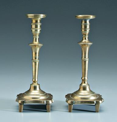 Appraisal: Pair brass candlesticks heavy casting canted corners with conforming tapered