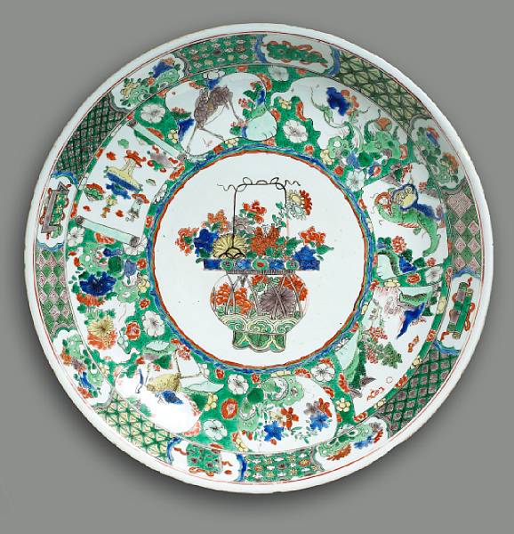 Appraisal: A famille verte enameled porcelain dish with flower basket design