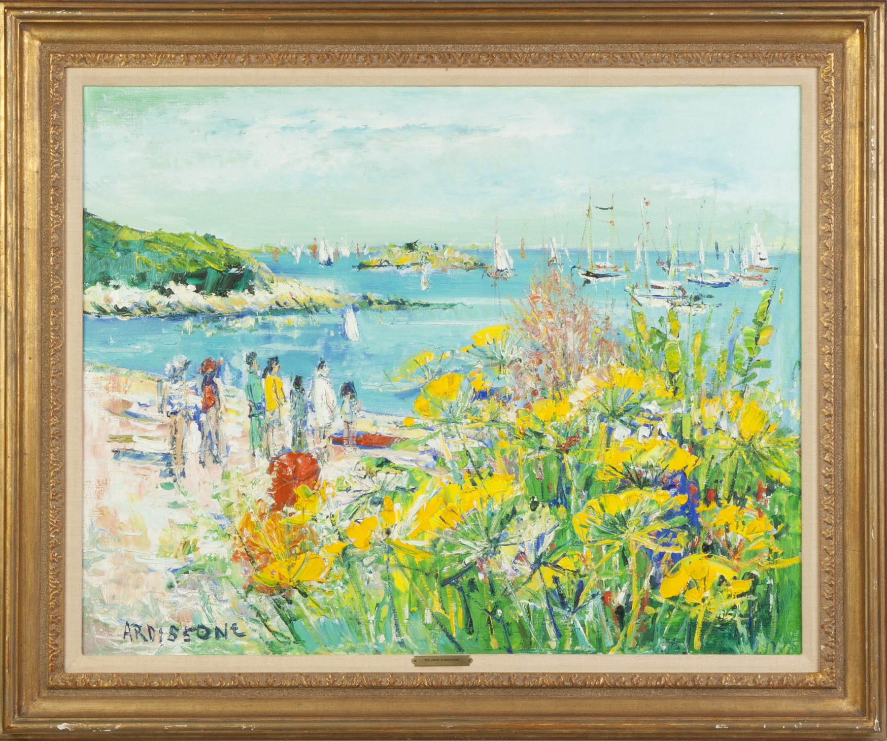 Appraisal: Yolande Ardissone French B Port scene w figures on beach