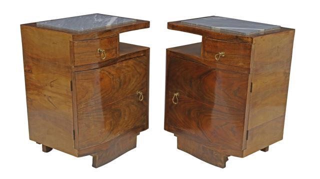 Appraisal: lot of Art Deco marble-top bedside cabinets c s inset