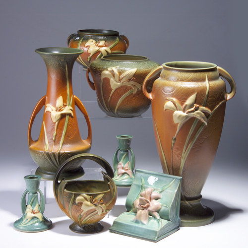 Appraisal: Eight ROSEVILLE Zephyr Lily pieces to include four brown vases