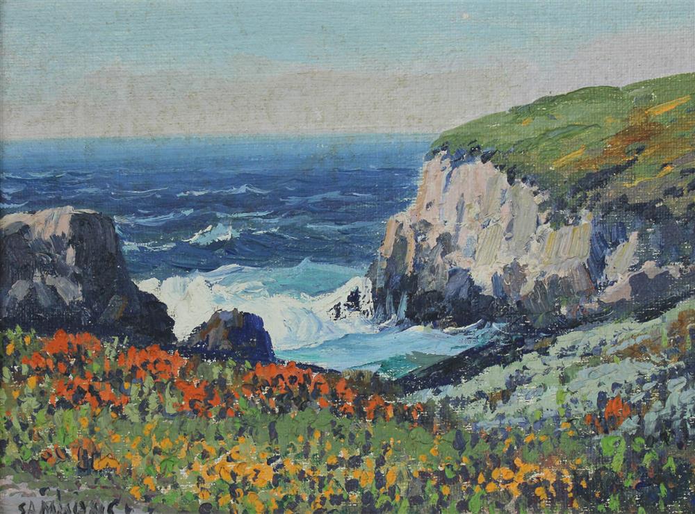 Appraisal: CARL SAMMONS AMERICAN - CARMEL COASTLINE Oil on canvasboard x