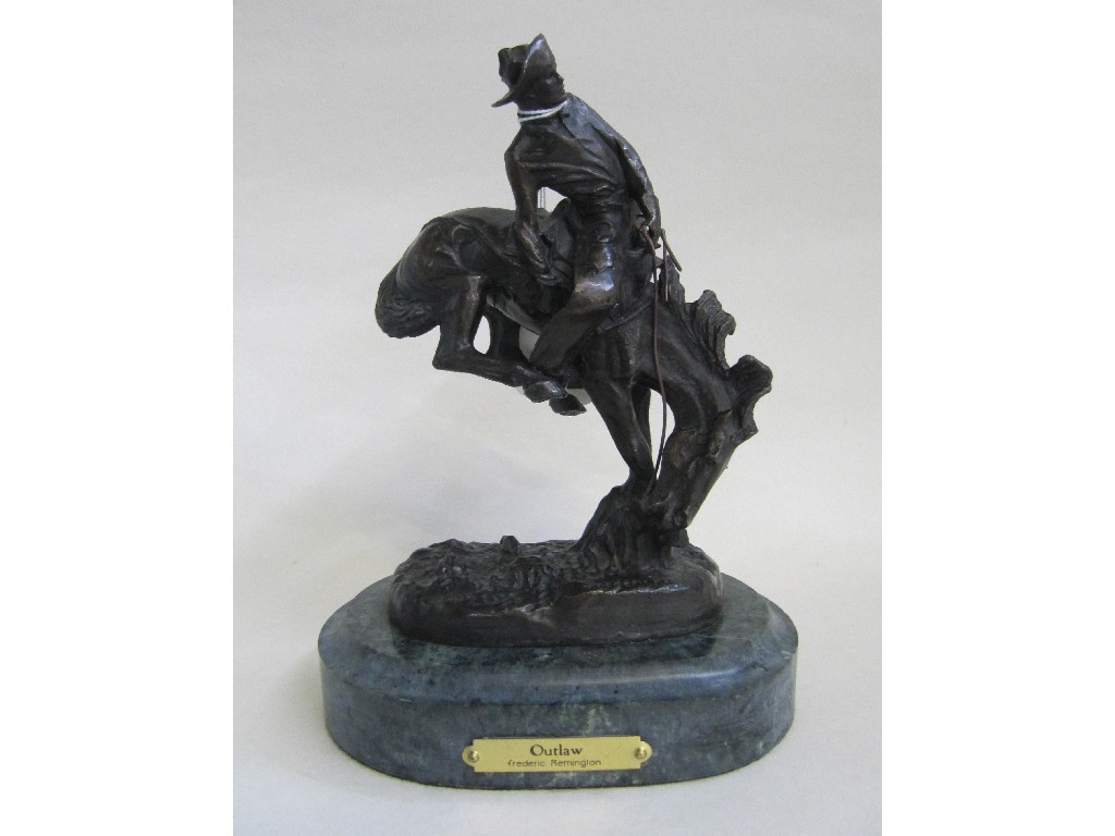 Appraisal: After Frederick Remington bronze figure 'Outlaw' on marble base