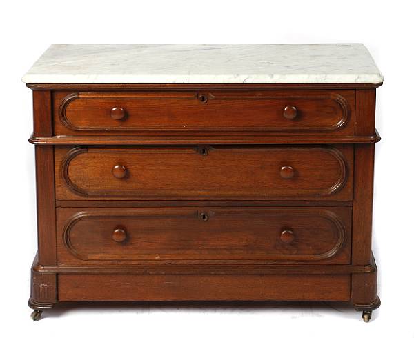 Appraisal: An American mahogany and marble topped chest of drawers height