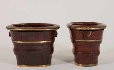 Appraisal: An Pair of Chinese Baby Baths Dark shaped wood sections