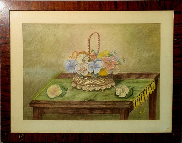 Appraisal: - Large framed and matted folk art pastel still life