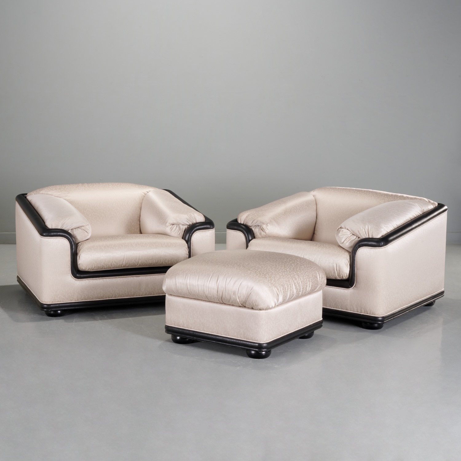 Appraisal: ROCHE BOBOIS PAIR LOUNGE CHAIRS AND OTTOMAN c s s