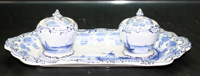 Appraisal: A Copeland rectangular inkstand with two lidded inkpots circa decorated