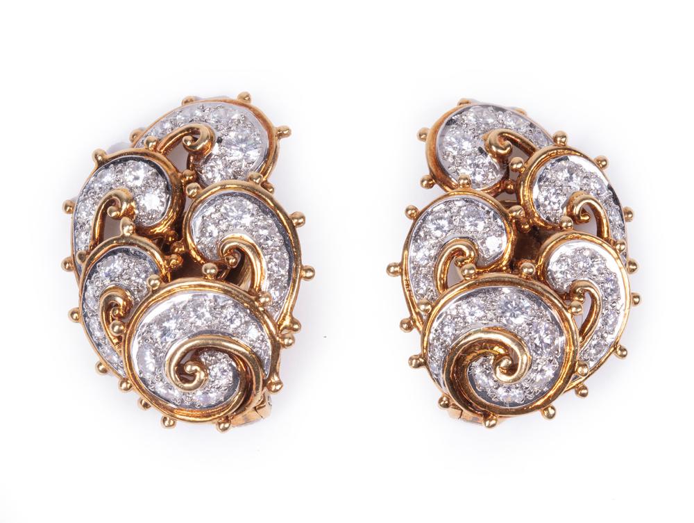 Appraisal: PAIR OF KT YELLOW GOLD AND DIAMOND SWIRL EARRINGSPair of