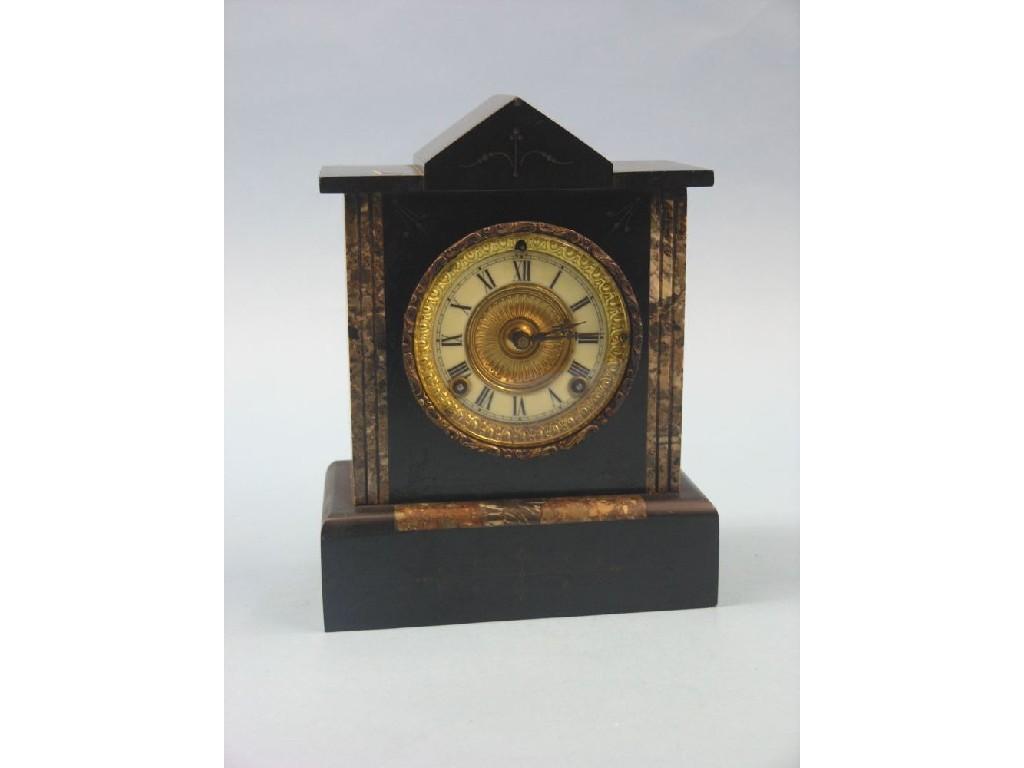 Appraisal: A Victorian black slate mantel clock architectural form with gilt-brass