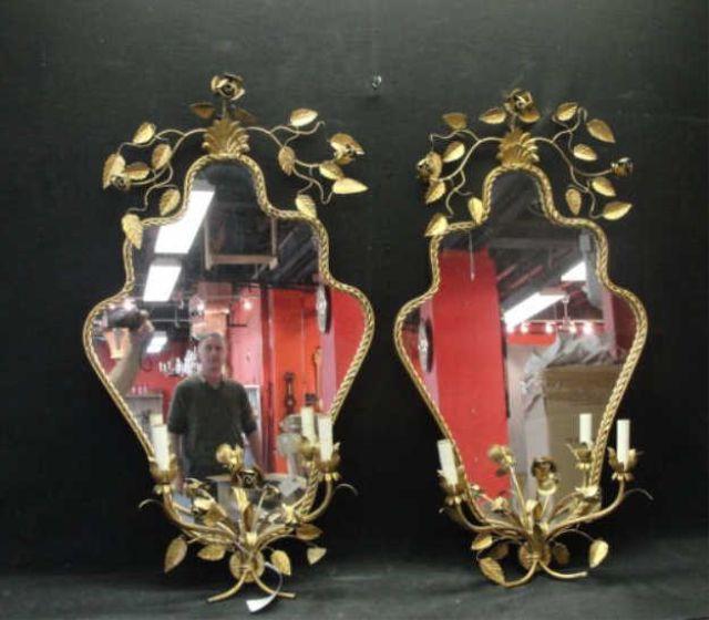 Appraisal: Pair of Mirrored Floral Form Sconces From a Pleasantville NY