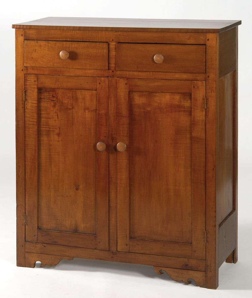 Appraisal: ANTIQUE AMERICAN CUPBOARD Circa In curly maple veneers Two half