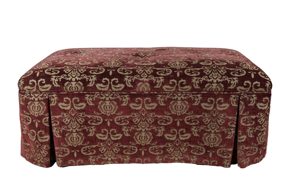 Appraisal: RED UPHOLSTERED BENCH inches wide Condition