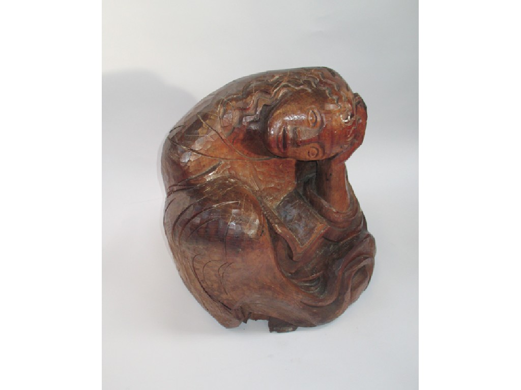 Appraisal: MARY SPENCER WATSON Woman with a book carved ash sculpture