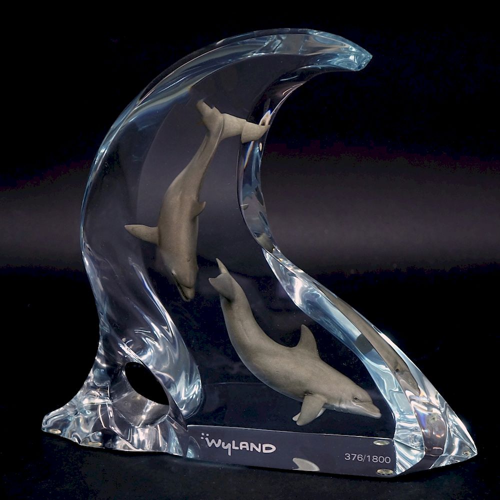 Appraisal: Robert Wyland Sculpture Robert Wyland Dolphin Light Lucite Sculpture Signed