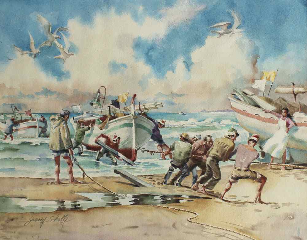 Appraisal: SKELLY Jerry American th C ''Returning Fisherman'' Watercolor '' x