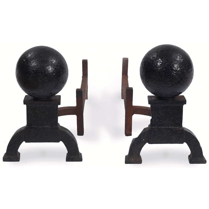 Appraisal: Bradley and Hubbard andirons cannon ball design in iron signed