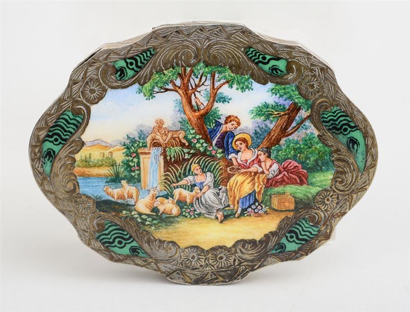 Appraisal: FOUR ITALIAN ENAMEL-MOUNTED SILVER COMPACTS Each marked ' ' the