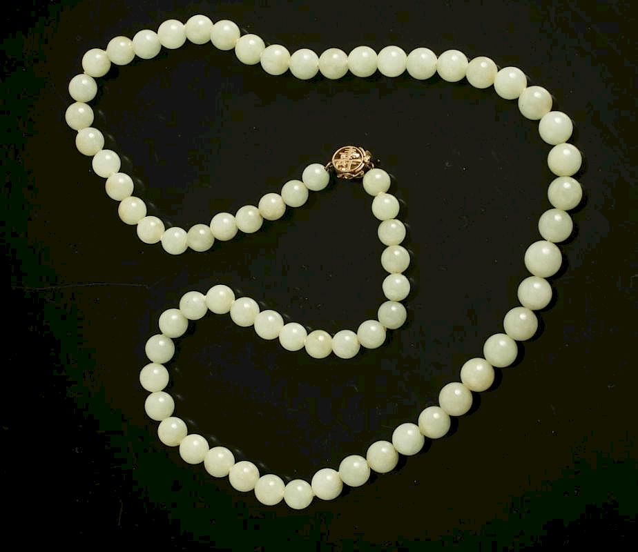 Appraisal: Jade Necklace Jade bead necklace with k clasp Beads -