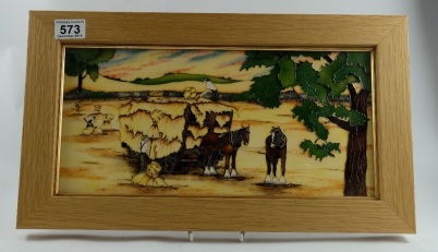 Appraisal: Moorcroft Harvest Giants Plaque Landgirls height cm width cm