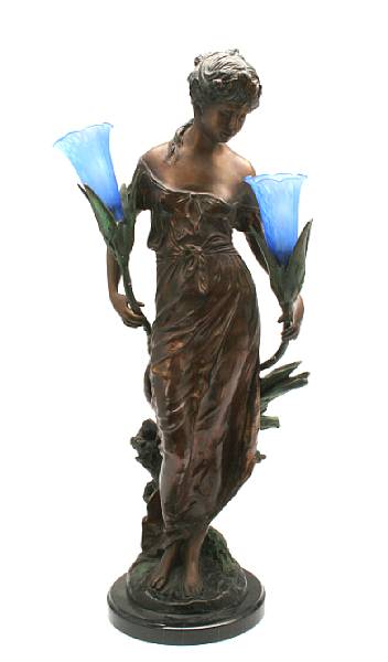 Appraisal: A patinated bronze figural lamp height in