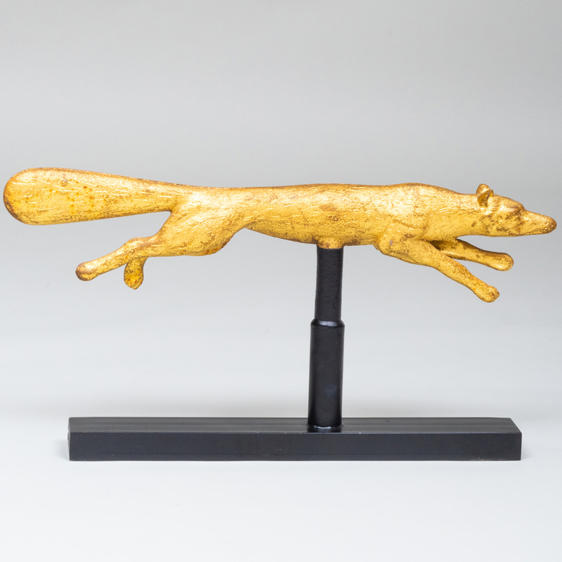 Appraisal: Gilt-Metal Fox Weathervane Raised on a stand x in overall