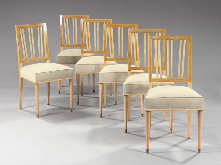 Appraisal: Suite of Six Mid-Century Modern Lemonwood Chairs by Leleu each